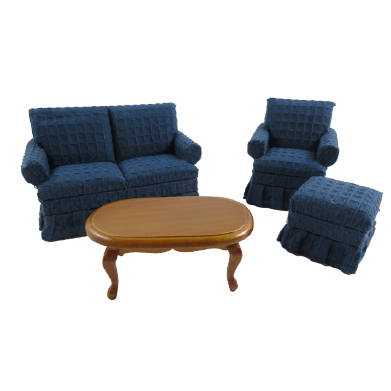 Dolls House Traditional Navy Blue Living Room Furniture Set Miniature 4 Pieces