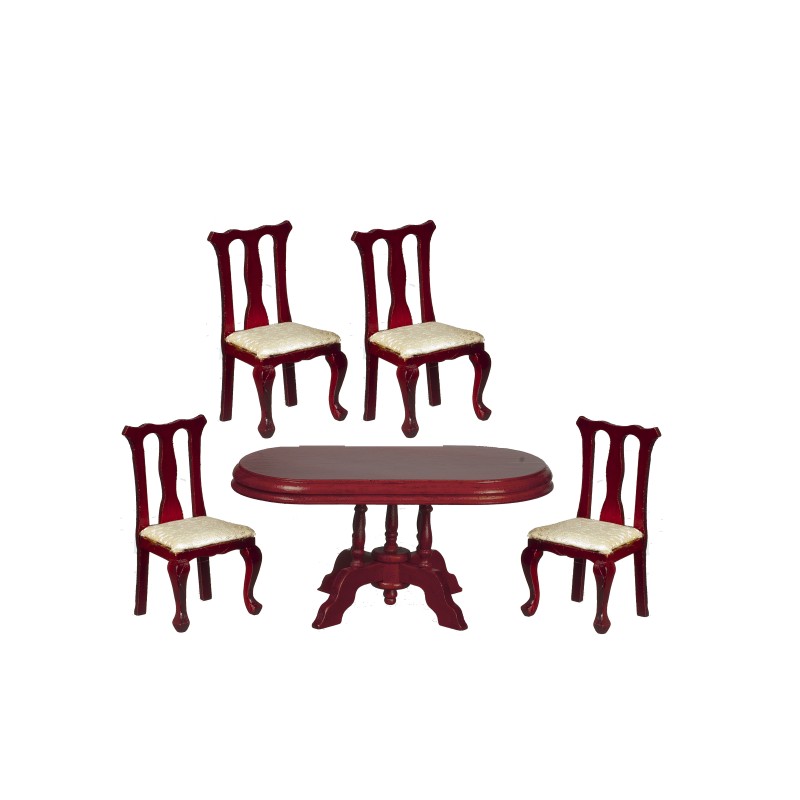 Dolls House Mahogany Queen Ann Dining Room Furniture Set with Oval Table 1:12