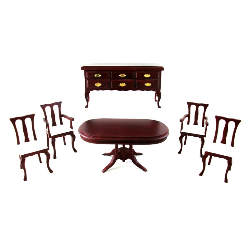 Dolls House Dining Furniture Set with Oval Pedestal Table Victorian Mahogany 
