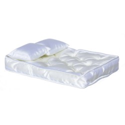 Dolls House Double Mattress & Pillows Miniature 1:12 Scale Bedroom Bed Accessory