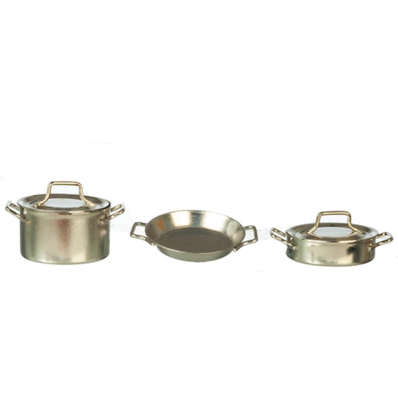 Dolls House Silver Saucepan Pans Pots Set Miniature Kitchen Cookware Accessory