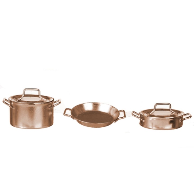 Dolls House Copper Saucepan Pans Pots Set Miniature Kitchen Cookware Accessory