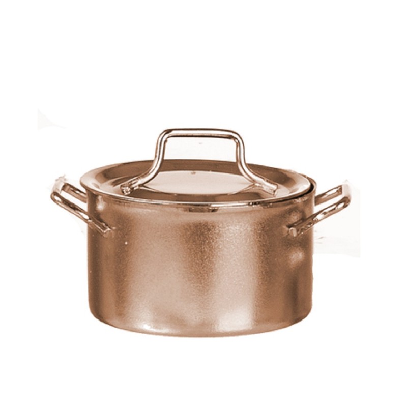 Dolls House Large Copper Stock Pot Casserole Dish 2 Handles Kitchen Accessory