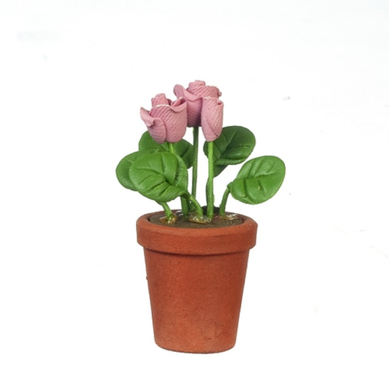 Dolls House Dusky Pink Rose Flowers in Terracotta Pot Miniature Garden Accessory