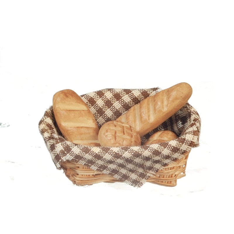Dolls House Brown Basket of Fresh Bread Miniature Kitchen Bakers Shop Accessory