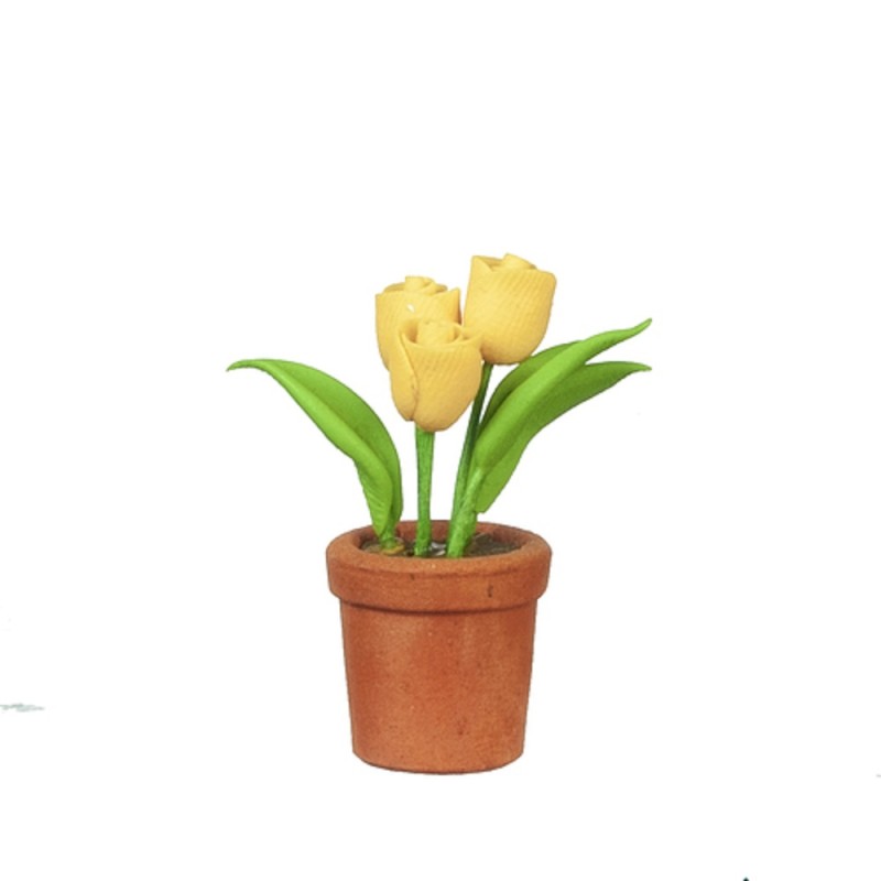 Dolls House Yellow Tulip Flowers in Terracotta Pot Miniature Garden Accessory