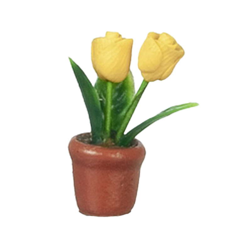 Dolls House Small Yellow Tulip Flowers Terracotta Pot Miniature Garden Accessory