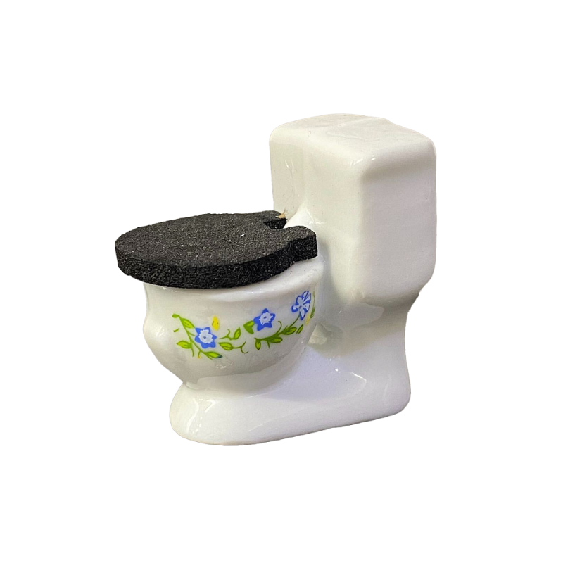 Dolls House White Toilet with Blue Flowers Miniature Furniture 1:24 Half Inch
