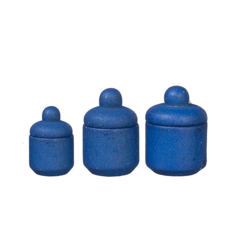 Dolls House Blue Wooden Canister Set Storage Jars Miniature Kitchen Accessory
