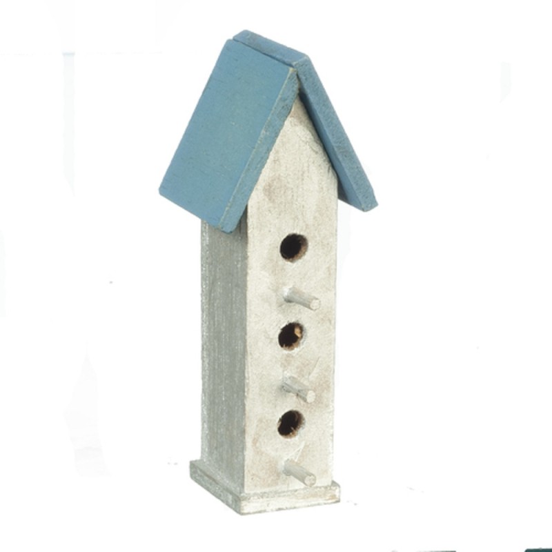 Dolls House Large Bird House Box Silver and Blue Miniature Garden Accessory 1:12