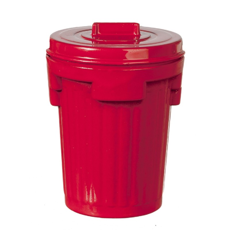 Dolls House Red Metal Dustbin Bin Trash Garbage Can Garage Garden Accessory