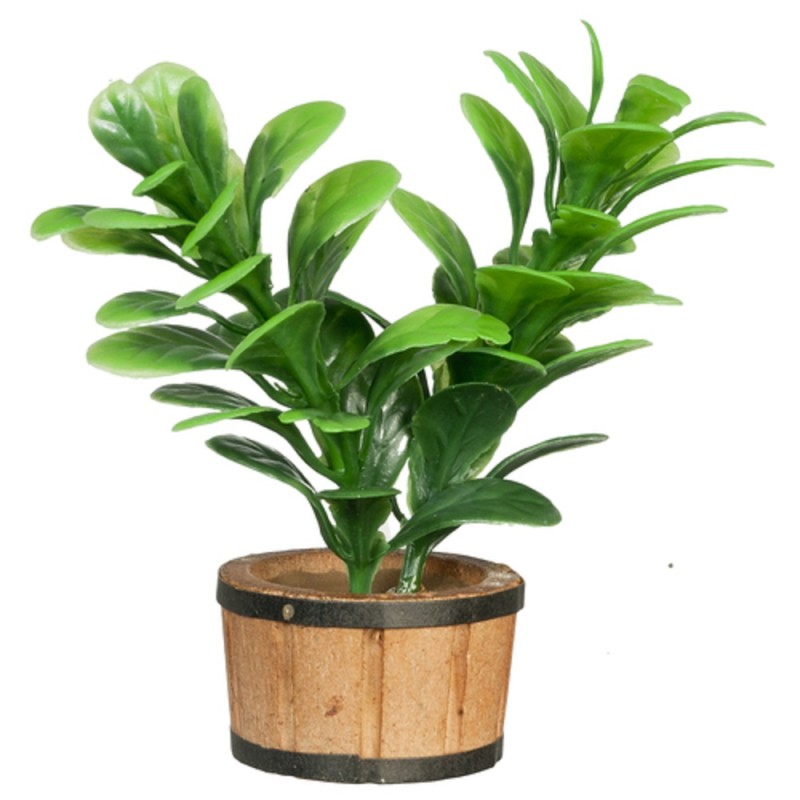 Dolls House Large Green Plant in Half Barrel Planter Miniature Garden Accessory