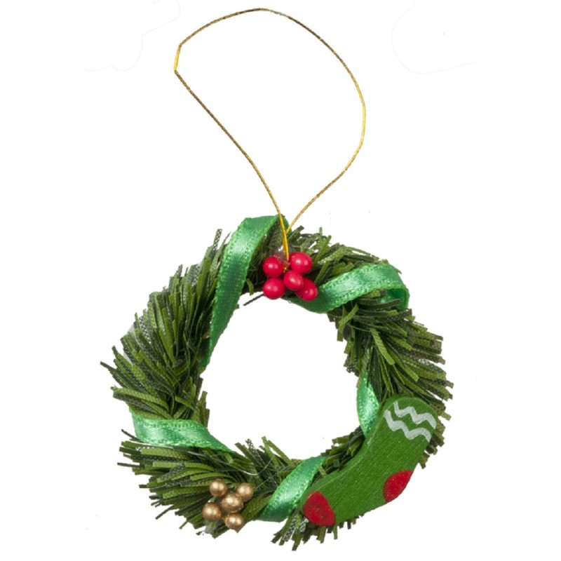 Dolls House Decorated Christmas Wreath Green Ribbon Miniature Door Accessory