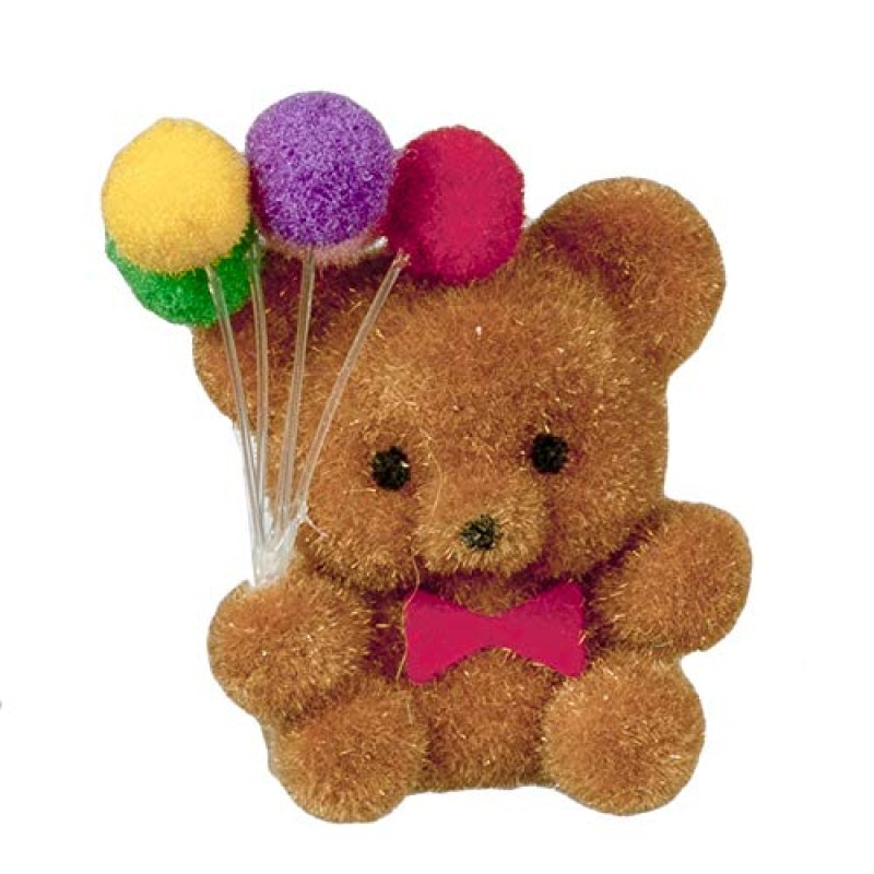 Dolls House Flock Teddy Bear with Balloons Miniature Toy Shop Nursery Accessory