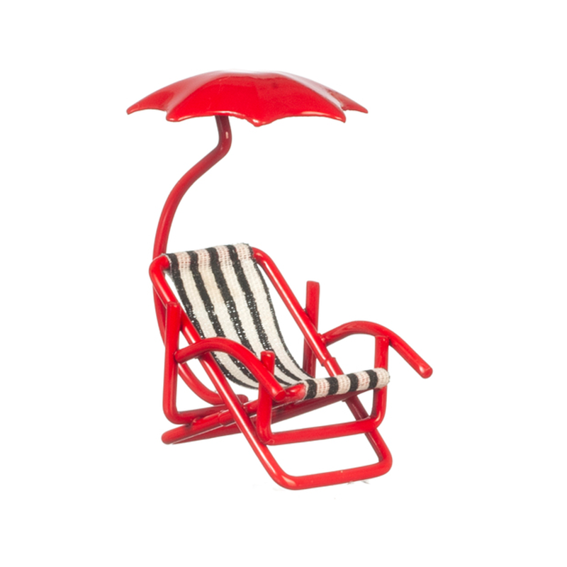 Dolls House Deck Chair & Umbrella 1:24 Half Inch Scale Beach Garden Furniture