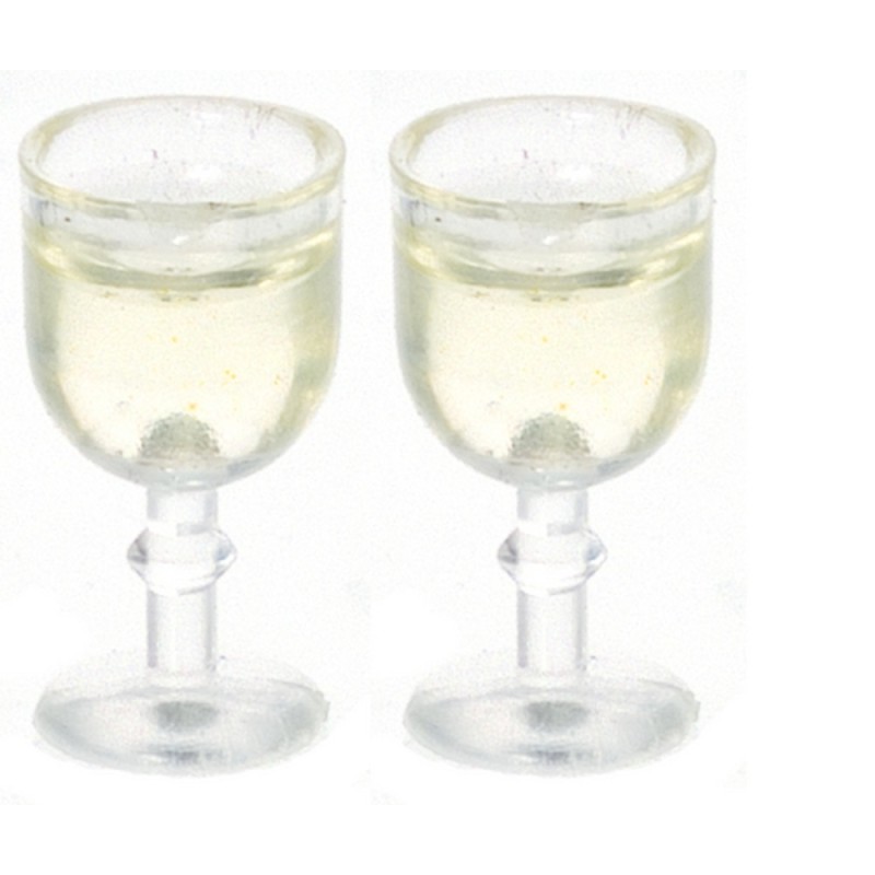 Dolls House 2 Glasses of White Wine Miniature Dining Room Pub Bar Accessory