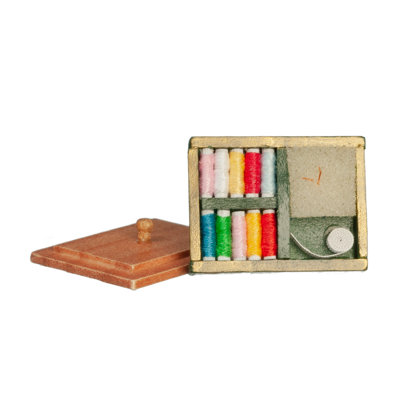 Dolls House Wooden Sewing Box With Thread Miniature Shop Sewing Room Accessory