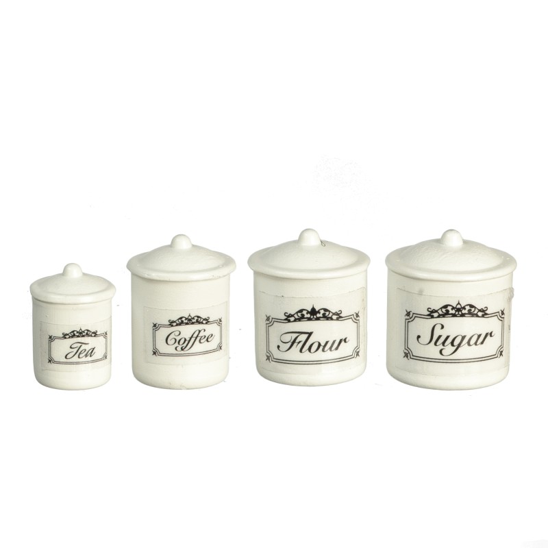 Dolls House White Canister Storage Jar Set 4 Miniature Kitchen Accessory 1:12