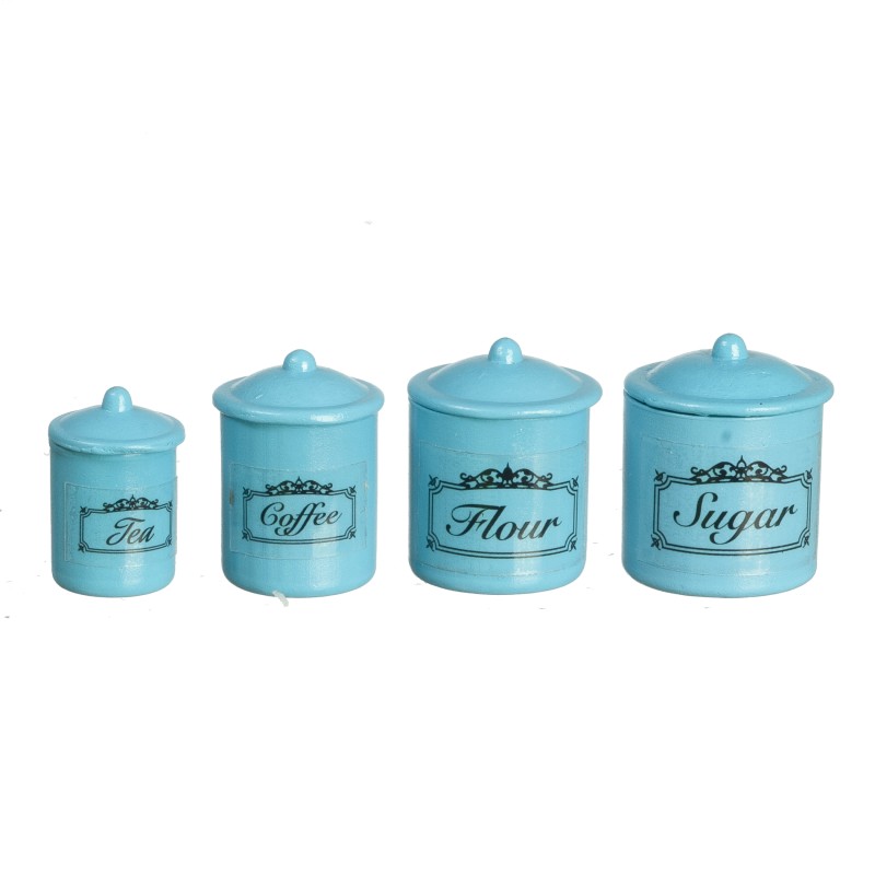 Dolls House Blue Canister Storage Jar Set 4 Miniature Kitchen Accessory 1:12