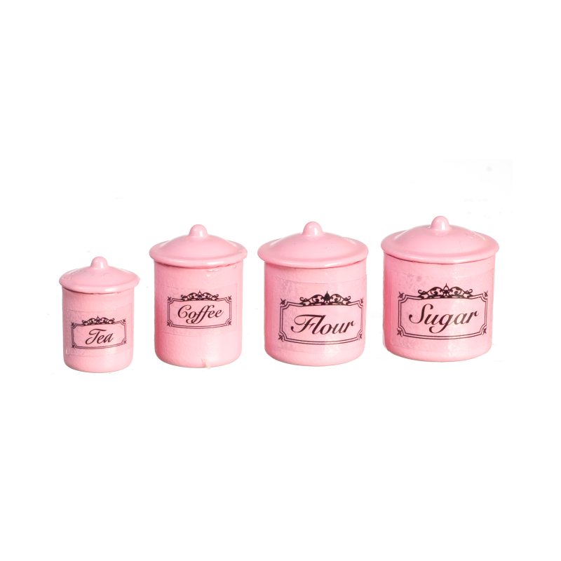 Dolls House Pink Canister Storage Jar Set 4 Miniature Kitchen Accessory 1:12