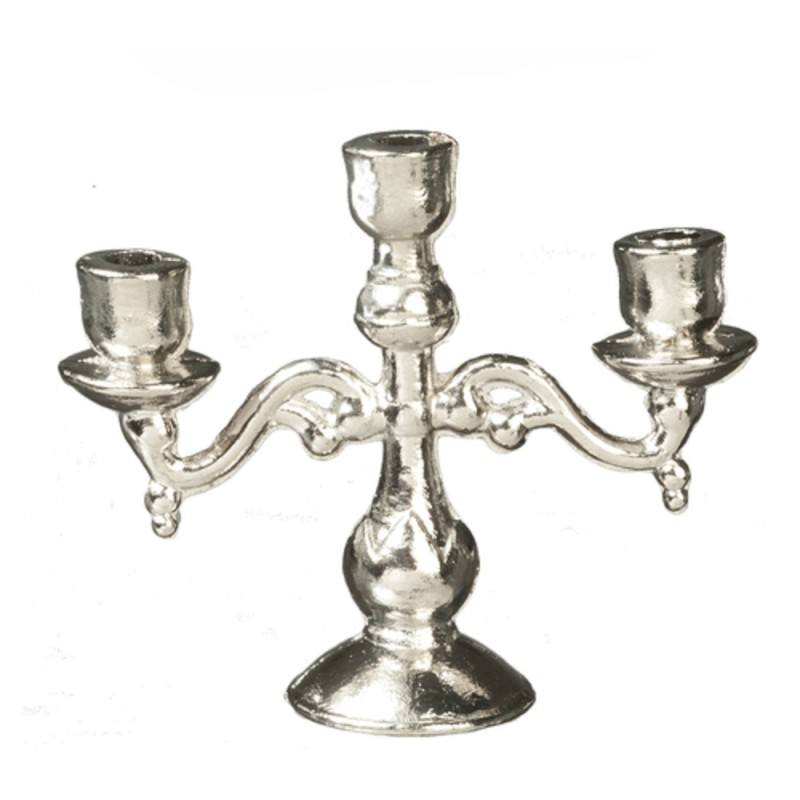 Dolls House Large 3 Arm Silver Candelabra Miniature 1:12 Dining Table Accessory