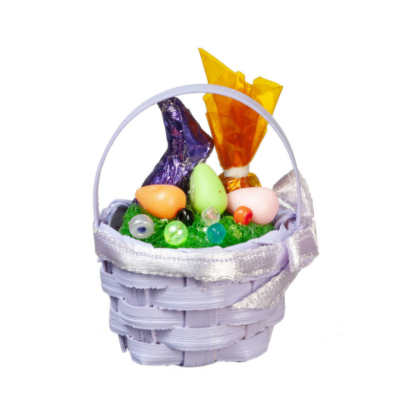 Dolls House Purple Easter Basket with Chocolate Bunny Miniature 1:12 Accessory