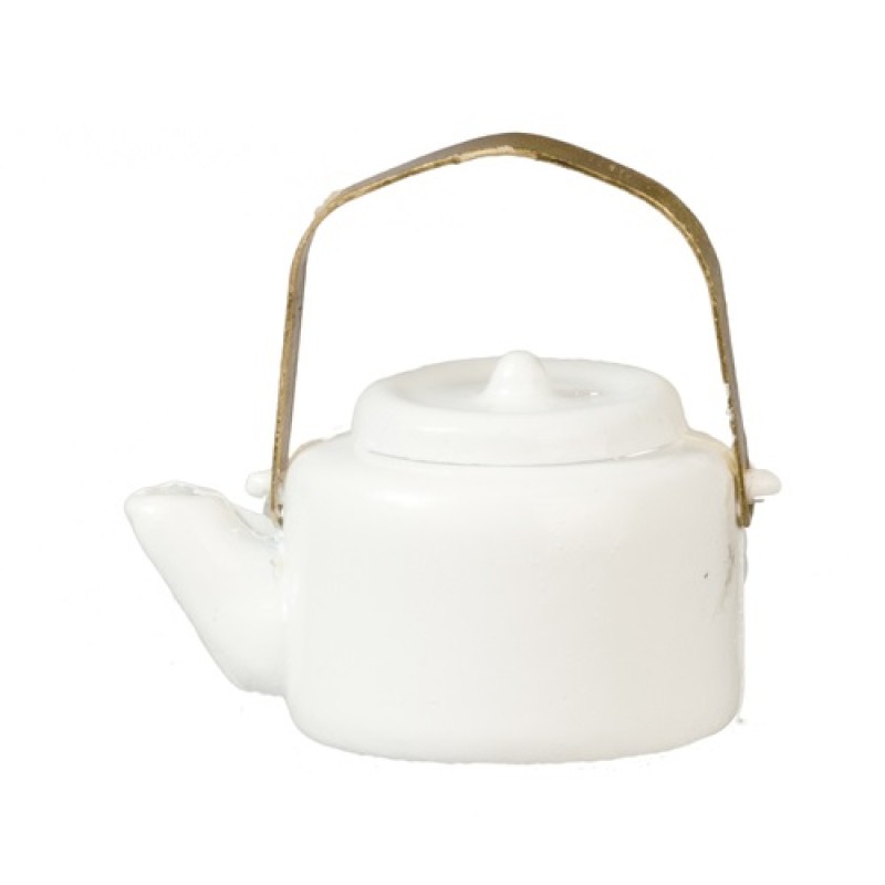 Dolls House White Kettle Miniature Teapot 1:12 Scale Metal Kitchen Accessory