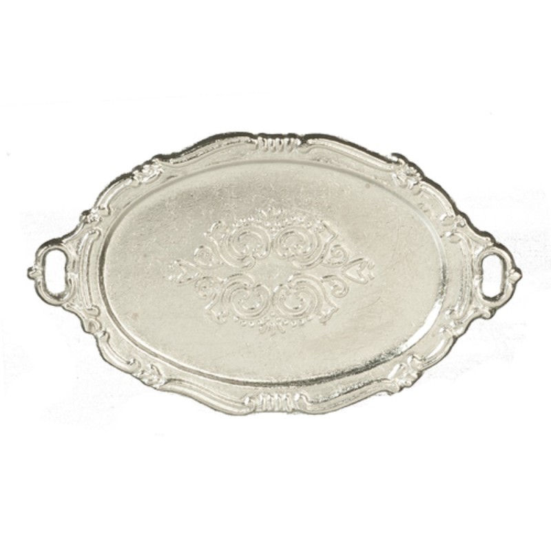 Dolls House Oval Silver Serving Tea Tray Miniature Dining Room Accessory