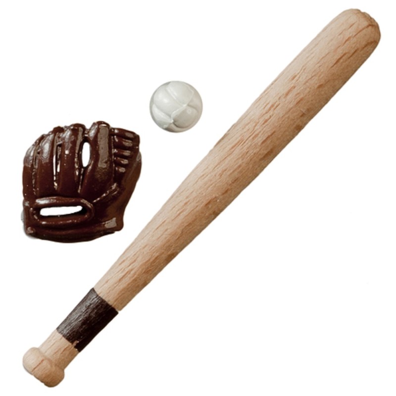 Dolls House Baseball Bat Glove & Ball Miniature Games Accessory 1:12 Scale