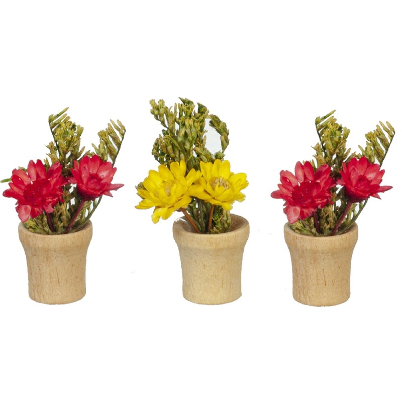 Dolls House Flower Pots Yellow & Pink Miniature Garden Accessory 1:12 Scale
