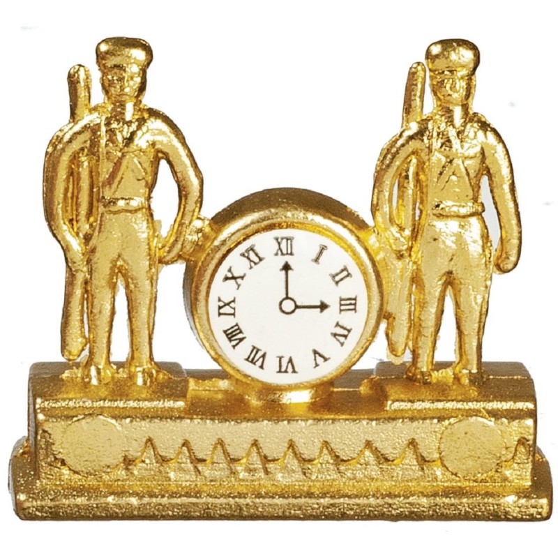 Dolls House Gold Twin Soldier Clock Miniature Mantlepiece Ornament 1:12 Scale