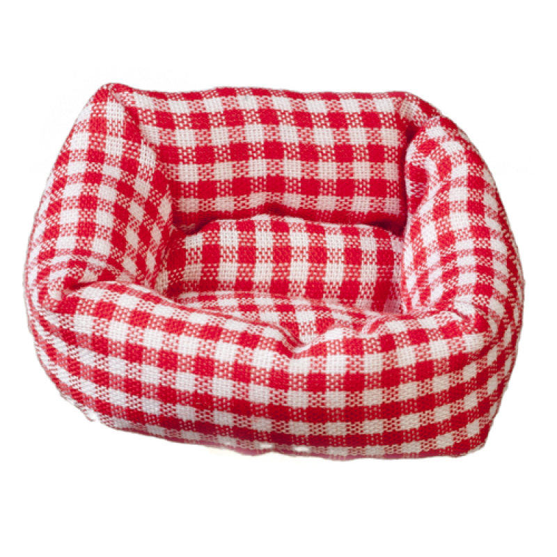 Dolls House Check Dog Cat Bed Red Gingham Fabric 1:12 Pet Accessory 