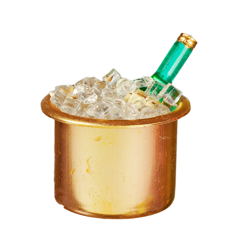 Dolls House Wine Bottle in Gold Ice Bucket Miniature Pub Dining Accessory 1:12
