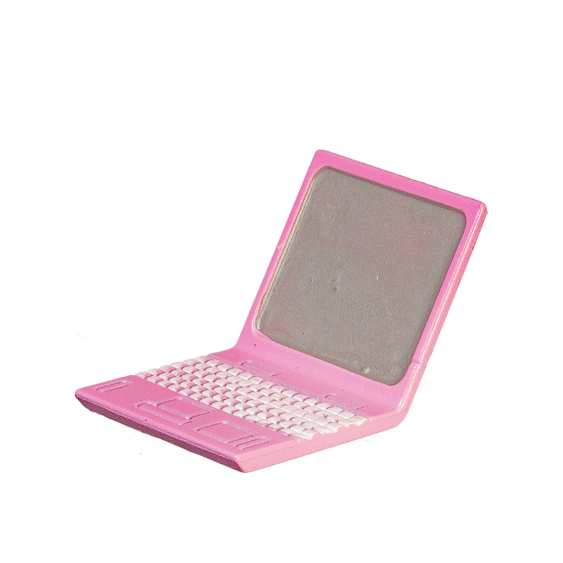 Dolls House Pink Metal Laptop Computer Miniature Modern Accessory 1:12 Scale