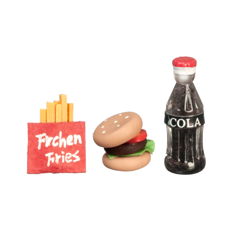 Dolls House Hamburger Fries & Drink Fast Food Take Away Miniature Food Accessory