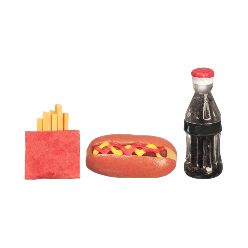 Dolls House Hot Dog Fries & Drink Fast Food Take Away Miniature Food Accessory