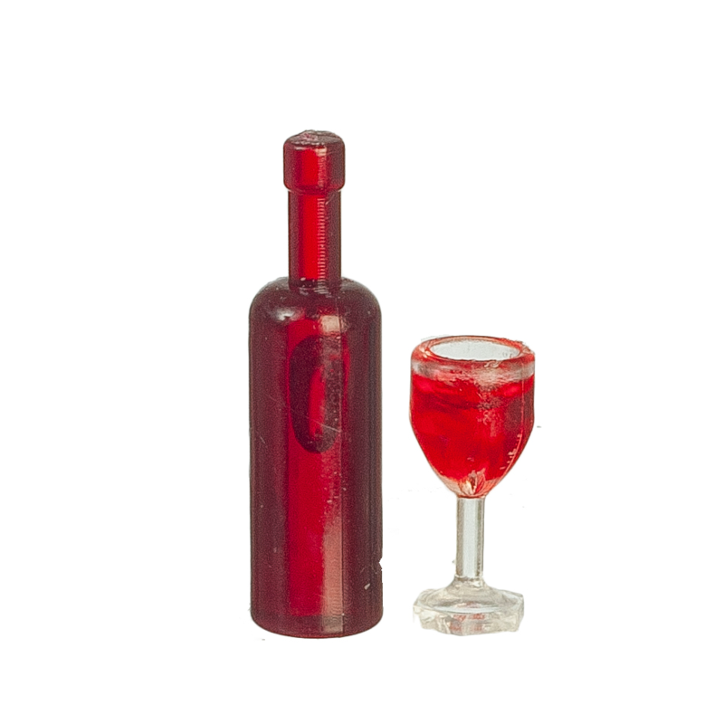 Dolls House Red Wine Bottle & Full Glass Miniature Dining Room Pub Accessory