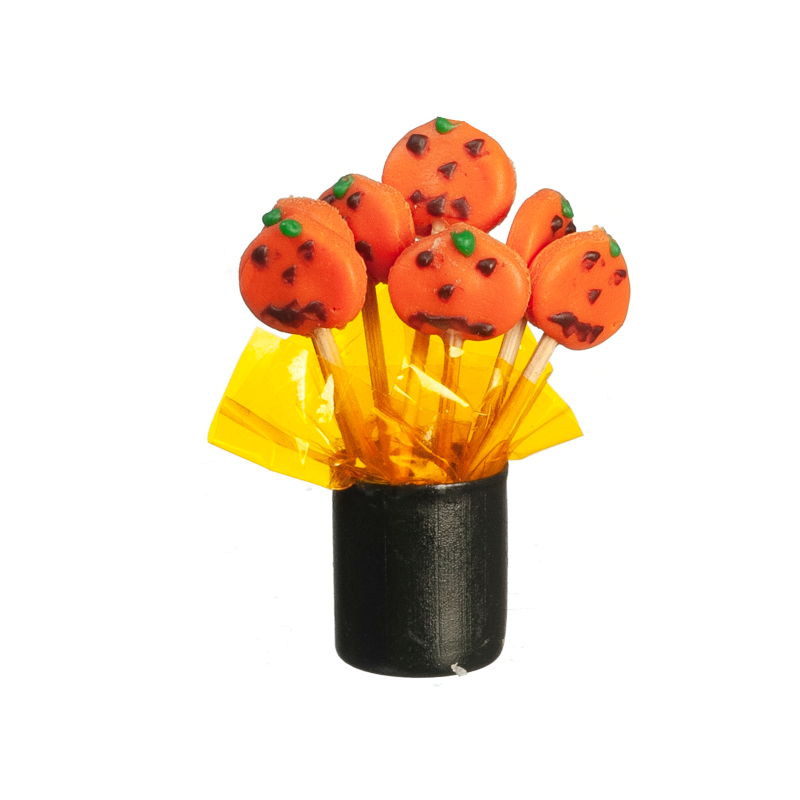 Dolls House Orange Pumpkin Lollipops in Holder Halloween Candy 1:12 Accessory