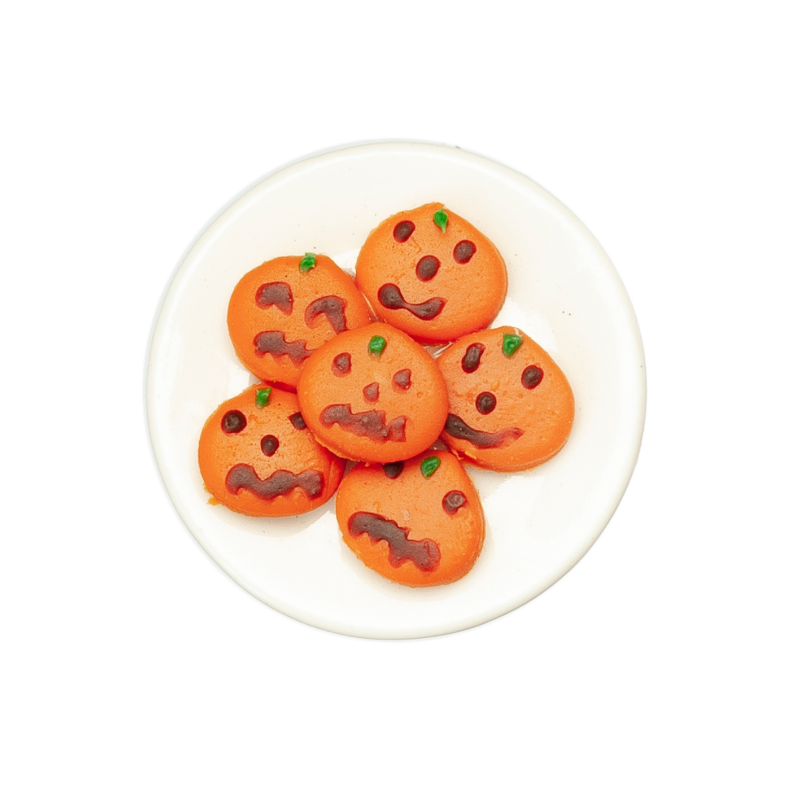 Dolls House Orange Pumpkin Cookies on Plate Halloween Dining Room Accessory 1:12