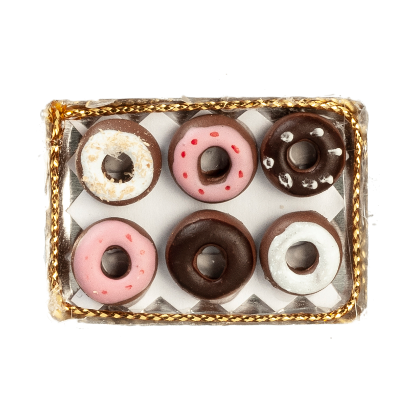 Dolls House 6 Donuts on a Tray Miniature Bakery Shop Cafe Food Accessory 1:12
