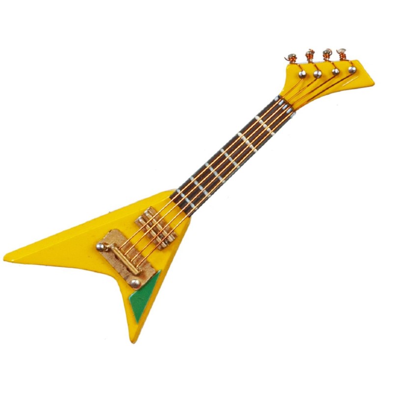 Dolls House Electric Guitar V Type Yellow Miniature Music Room School Instrument