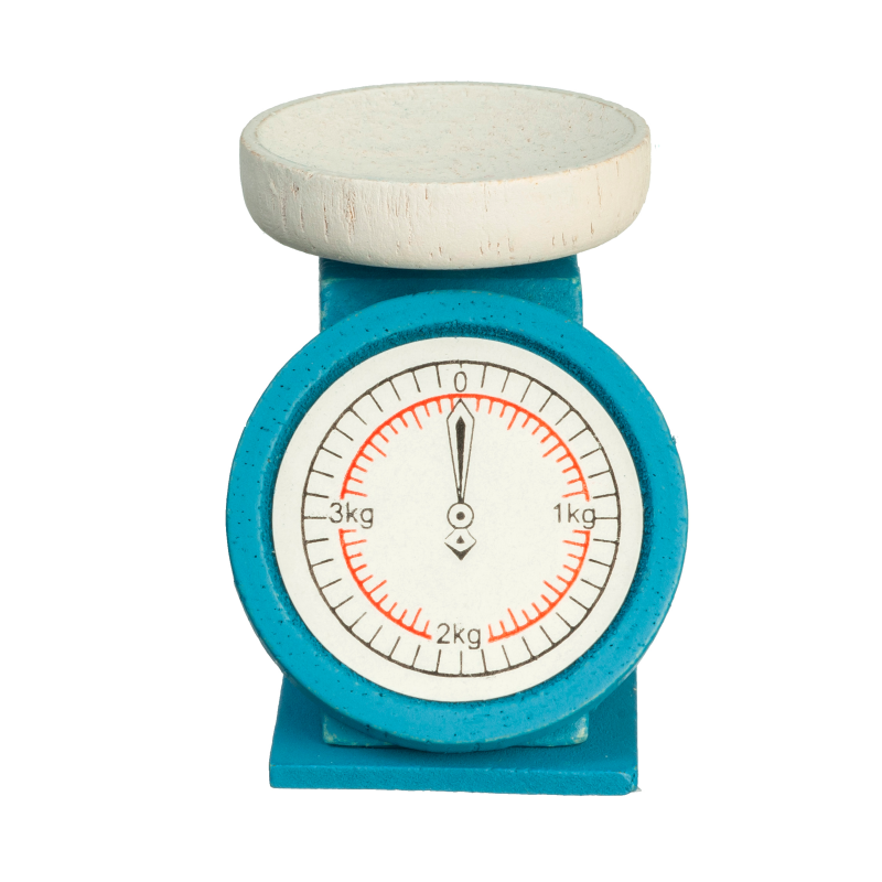 Dolls House Blue Wooden Weighing Scales Miniature Kitchen Grocery Shop Accessory