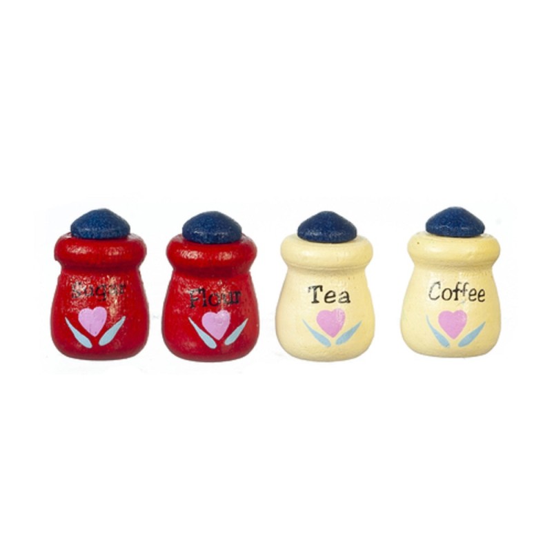 Dolls House Red Cream Blue Canister Set Storage Jars Miniature Kitchen Accessory