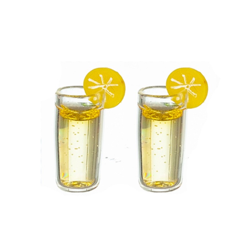 Dolls House 2 Glasses of Lemonade With Slice of Lemon Dining Room Bar Accessory 