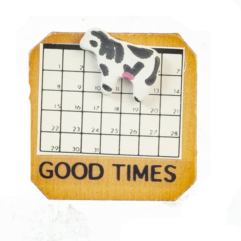 Dolls House Wooden Cow Wall Calendar Miniature Kitchen Study Office Accessory