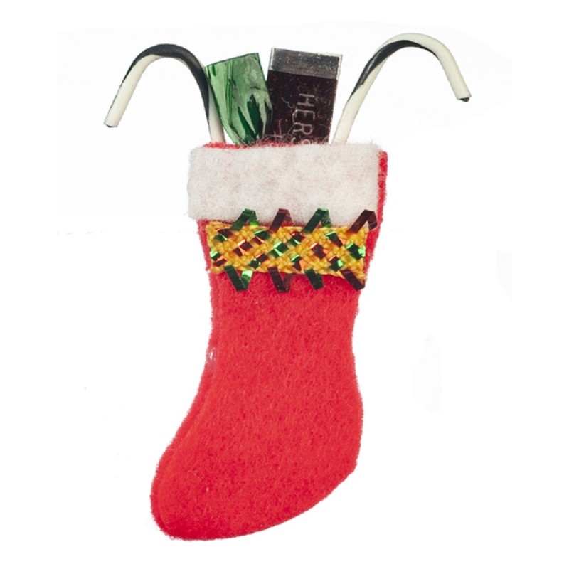 Dolls House Christmas Stocking with Chocolate Bar & Candy Canes 1:12 Accessory 