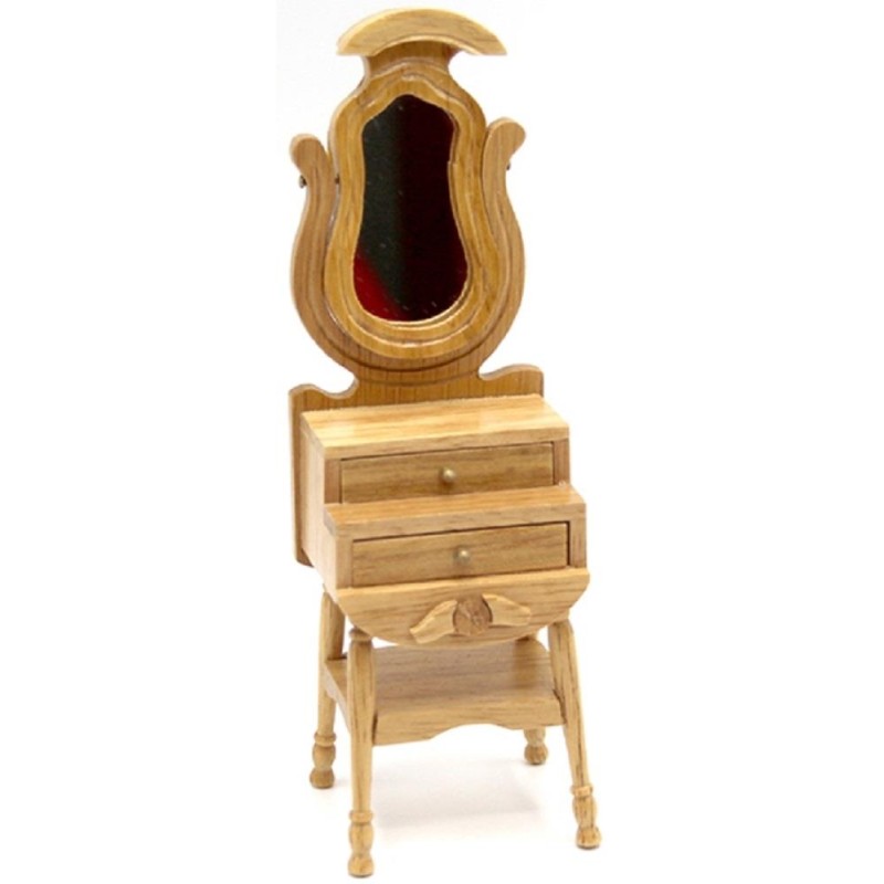 Dolls House Pine Art Deco Vanity Dressing Table & Mirror Bedroom Furniture 1:12