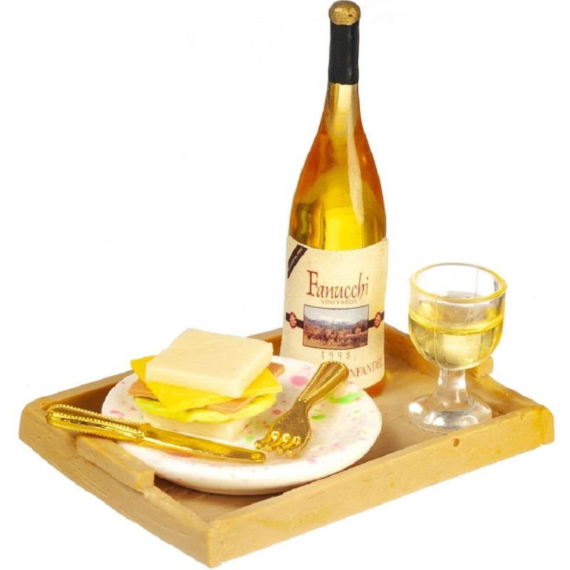 Dolls House Wine & Cheese Snack on Tray Miniature Food Dining Room Accessory