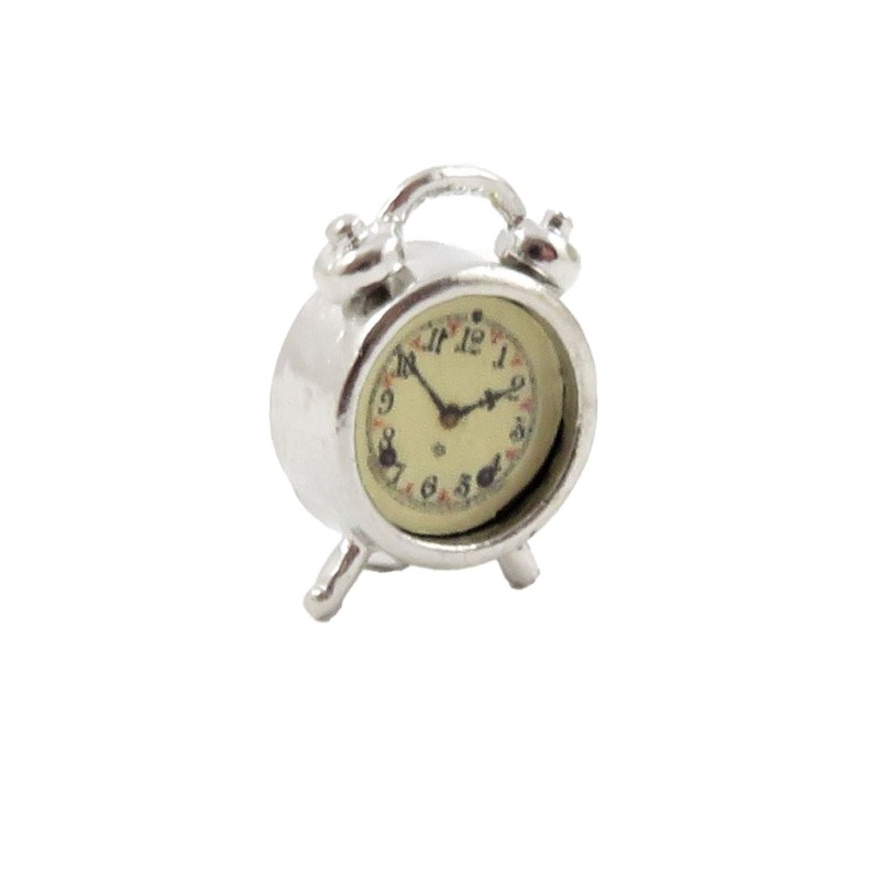 Dolls House Silver Alarm Clock Miniature Traditional Bedroom Accessory 1:12 Scale