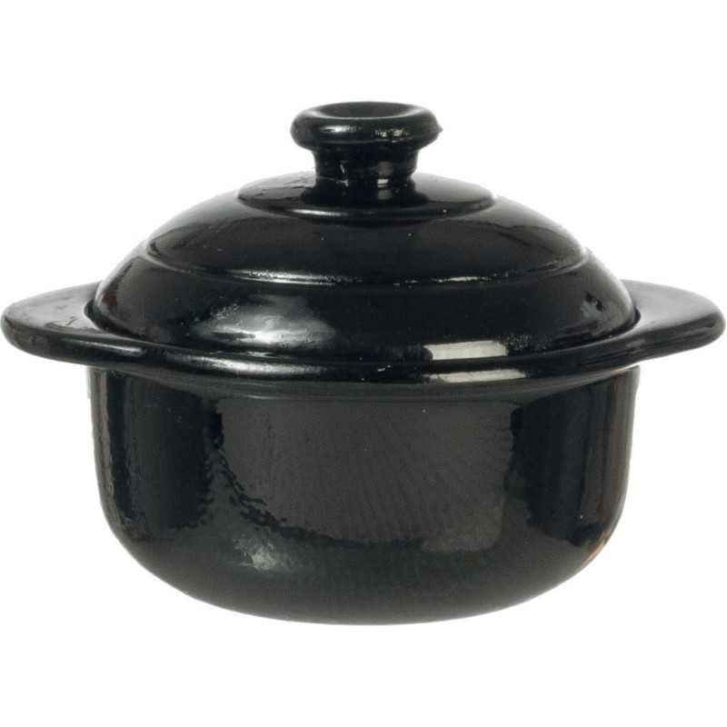 Dolls House Black Oven Stock Pot Cooking Dish Miniature Kitchen Accessory 1:12
